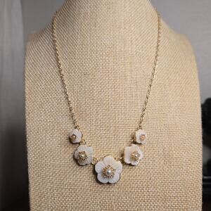 Gold Tone Ivory Floral Statement Necklace Spring Estate Glam